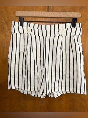 Express Midi Extreme High Rise White & Black Striped Linen Shorts Sailor Coastal